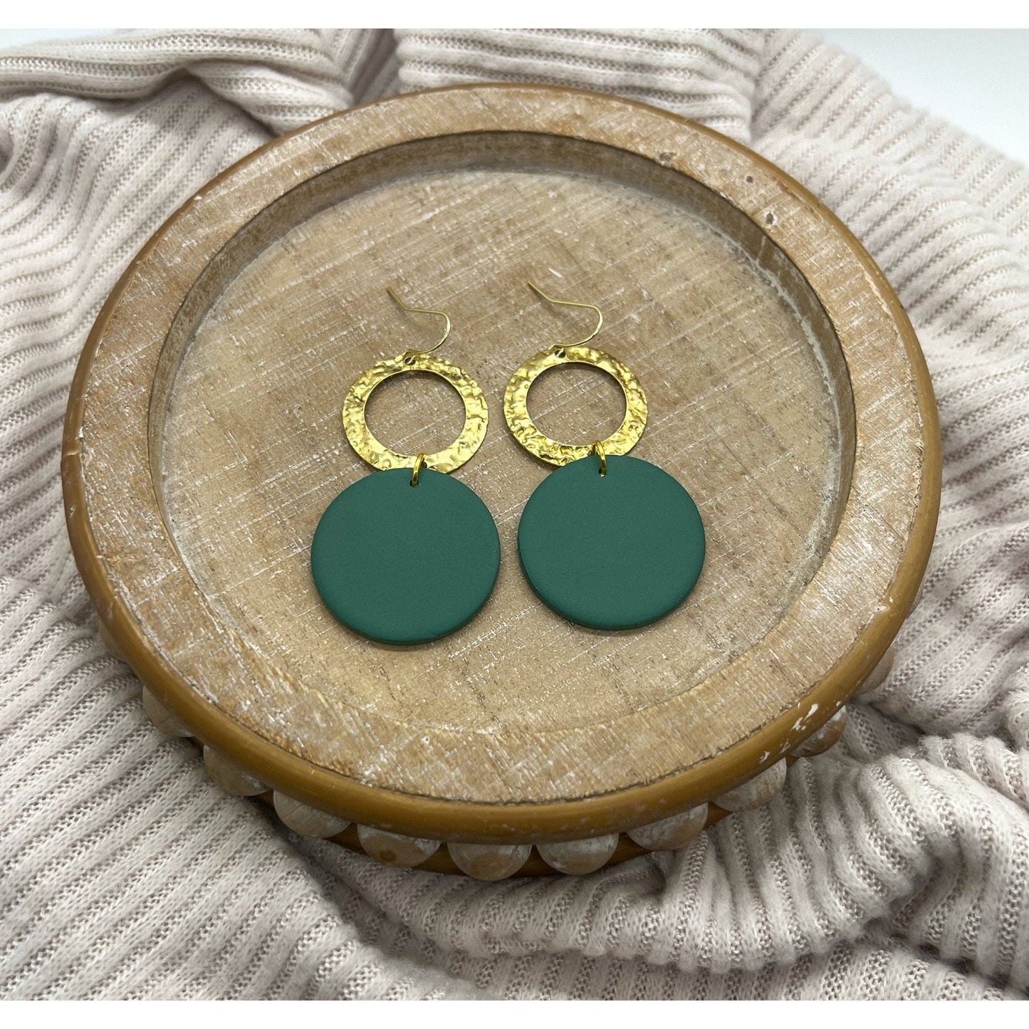 Green and Brass Round Dangles