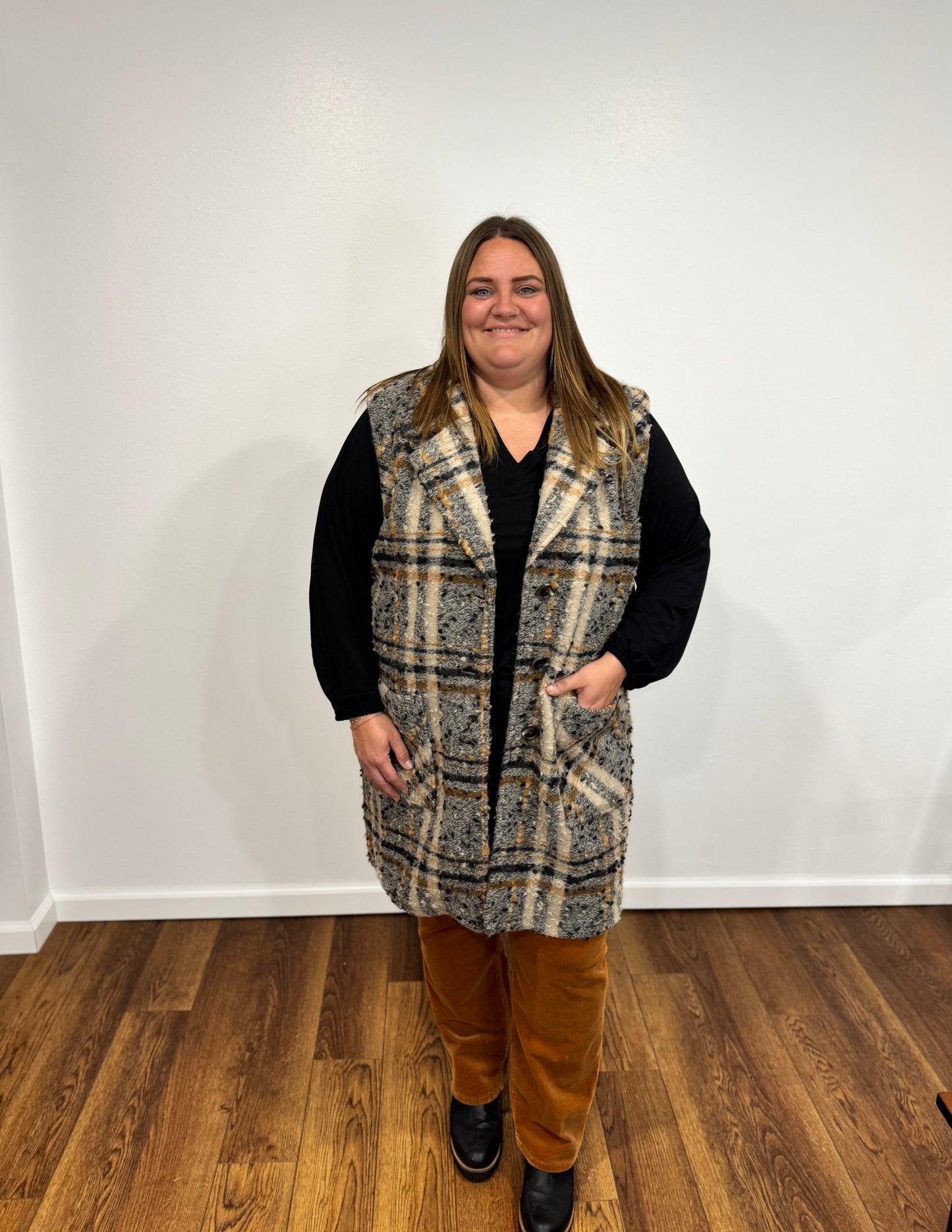 Tribal Long Plaid Vest