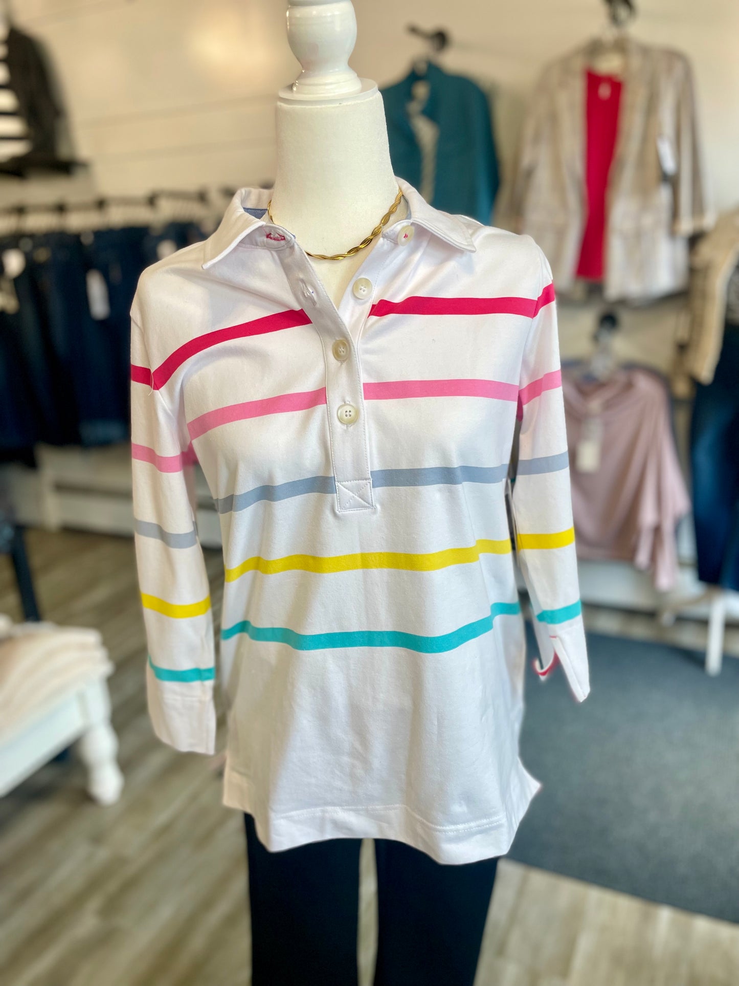 Tribal Raspberry Stripe Polo Shirt