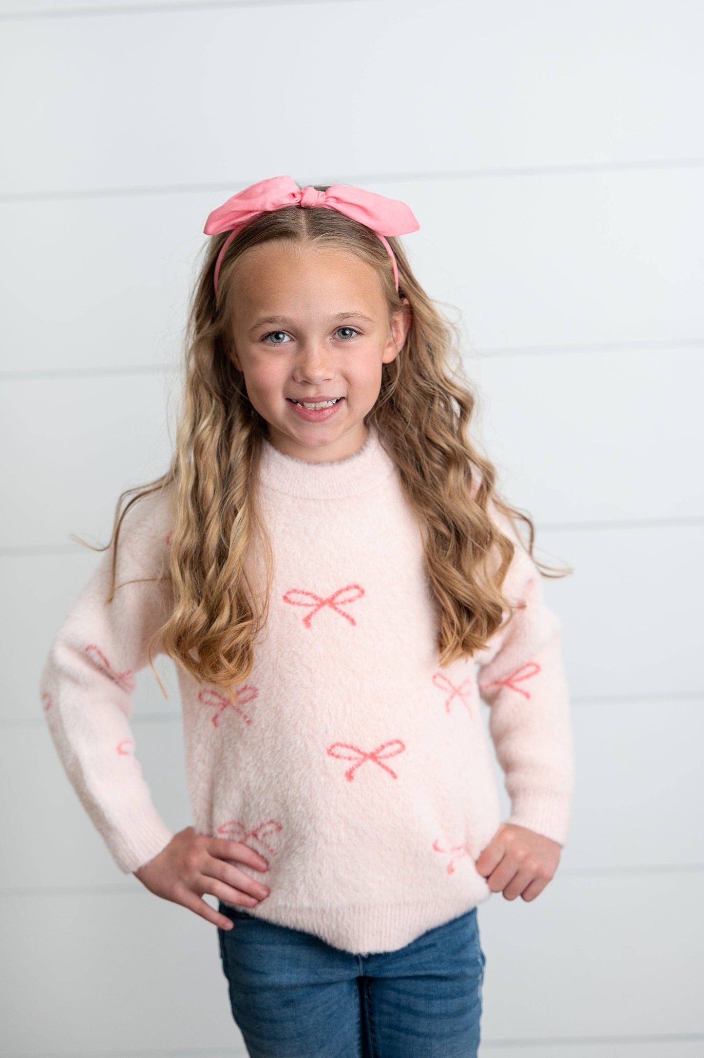 Girls Pink Bow Sweater
