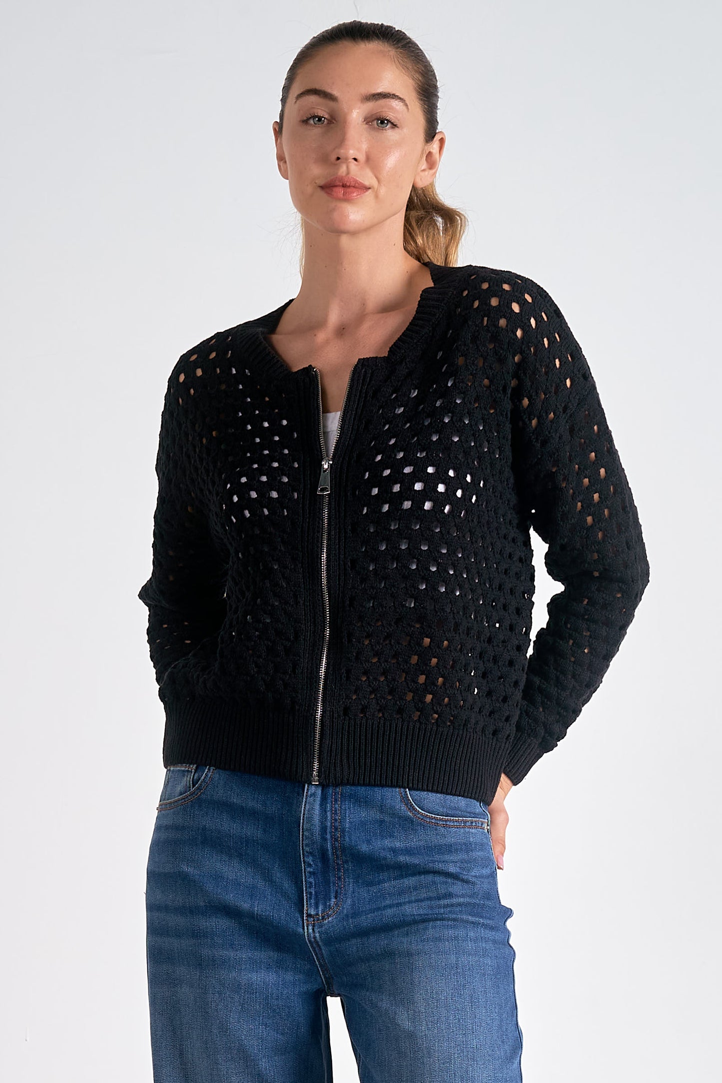 Elan Black Zip Cardigan