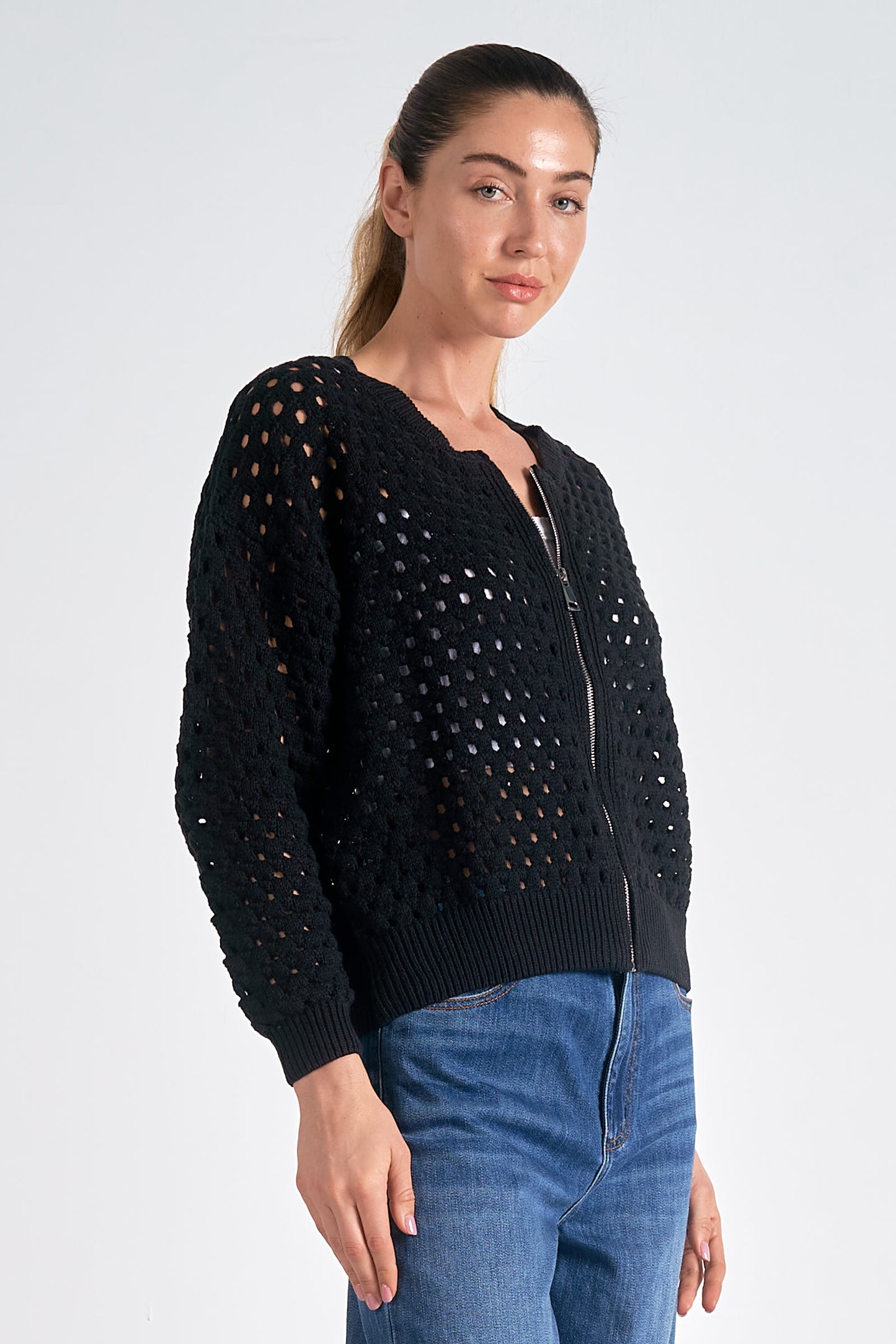 Elan Black Zip Cardigan