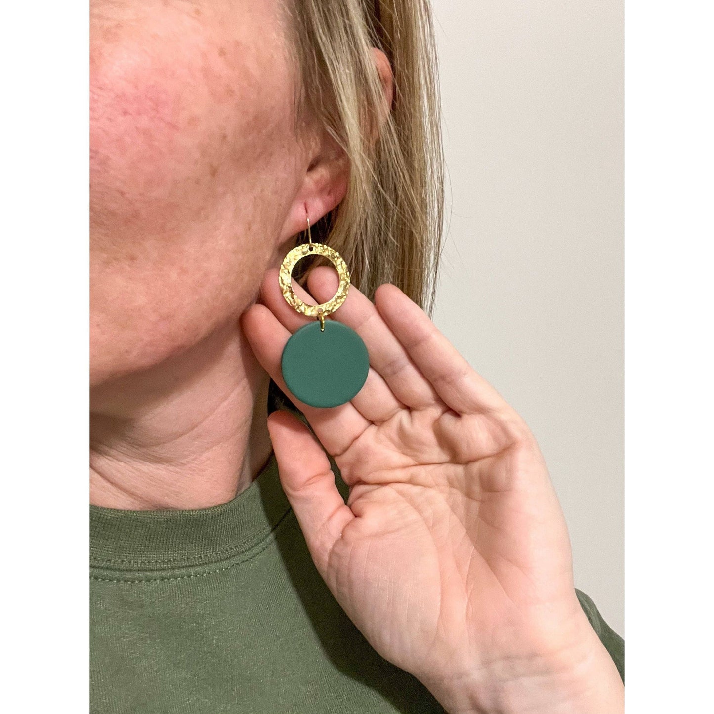Green and Brass Round Dangles