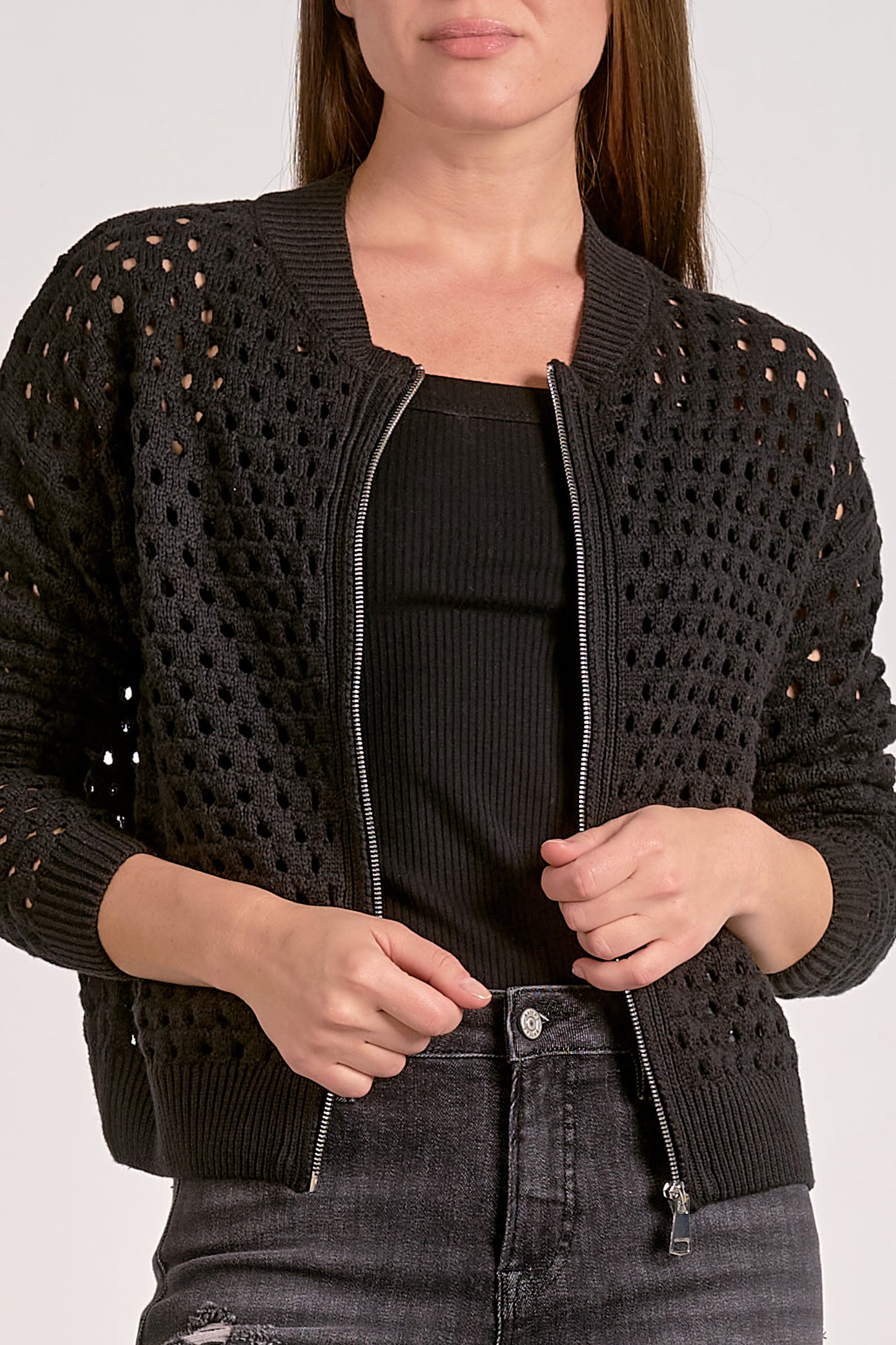 Elan Black Zip Cardigan