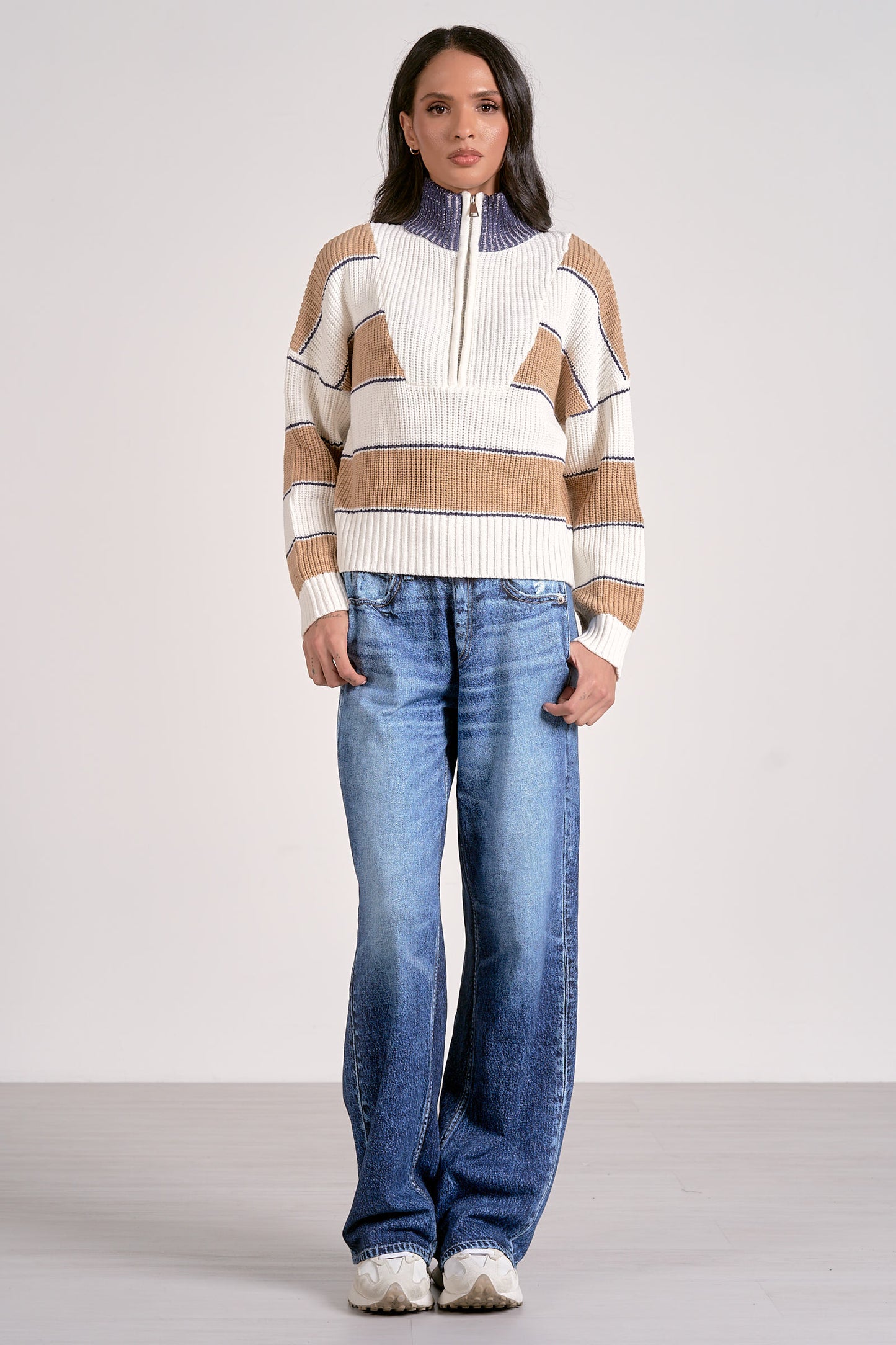 Elan 1/4 Zip Stripe Sweater
