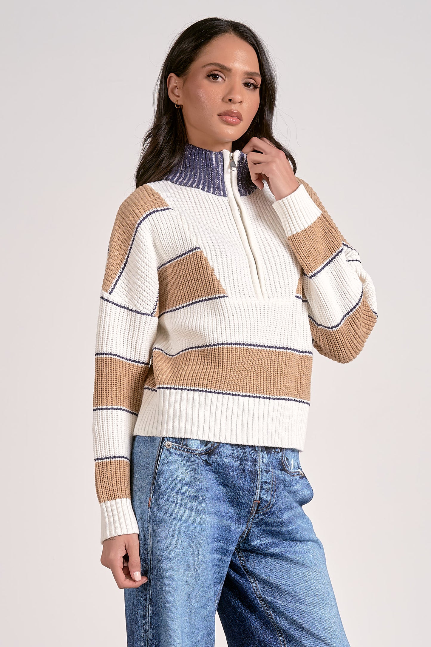 Elan 1/4 Zip Stripe Sweater