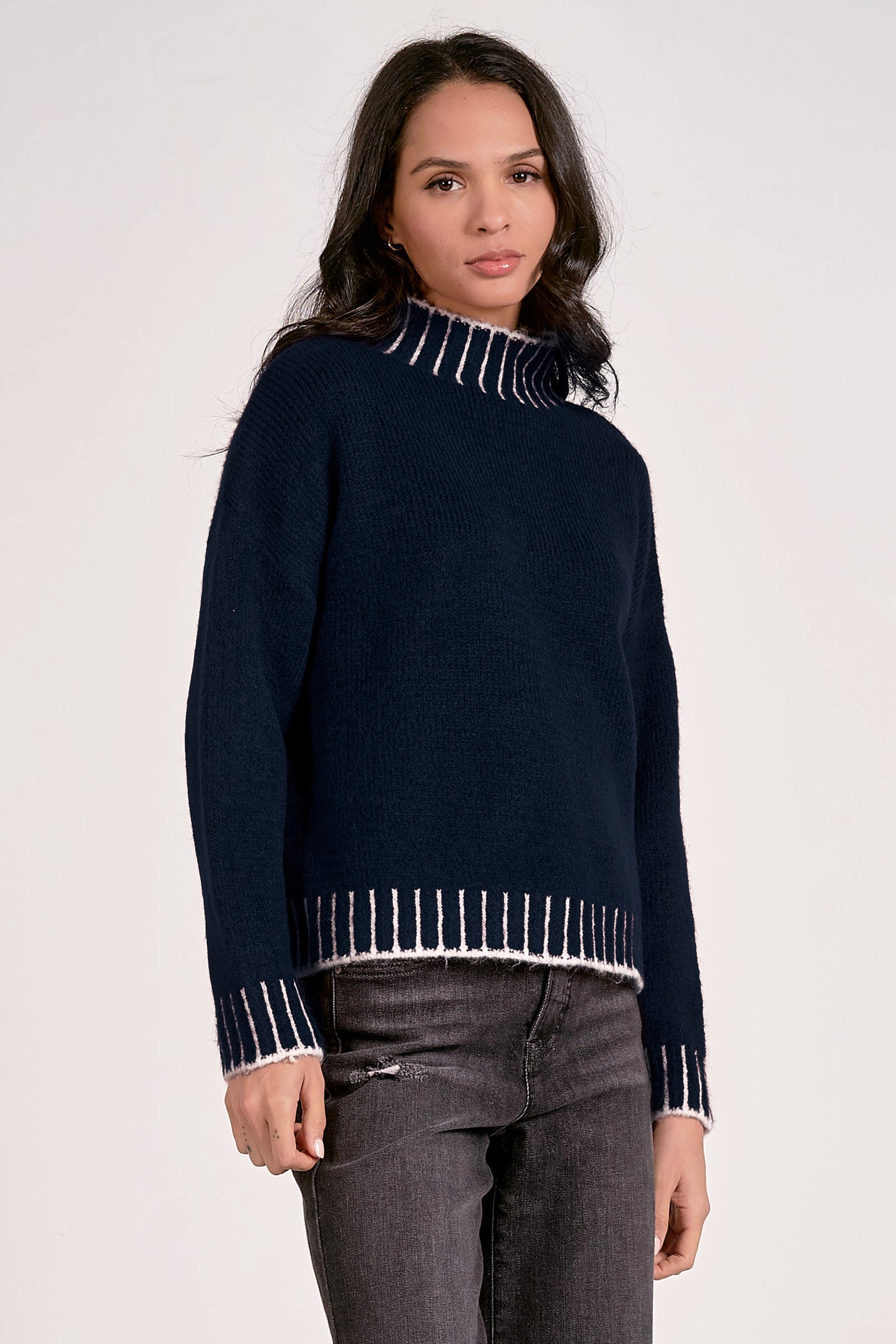 Elan Black Stitching Sweater