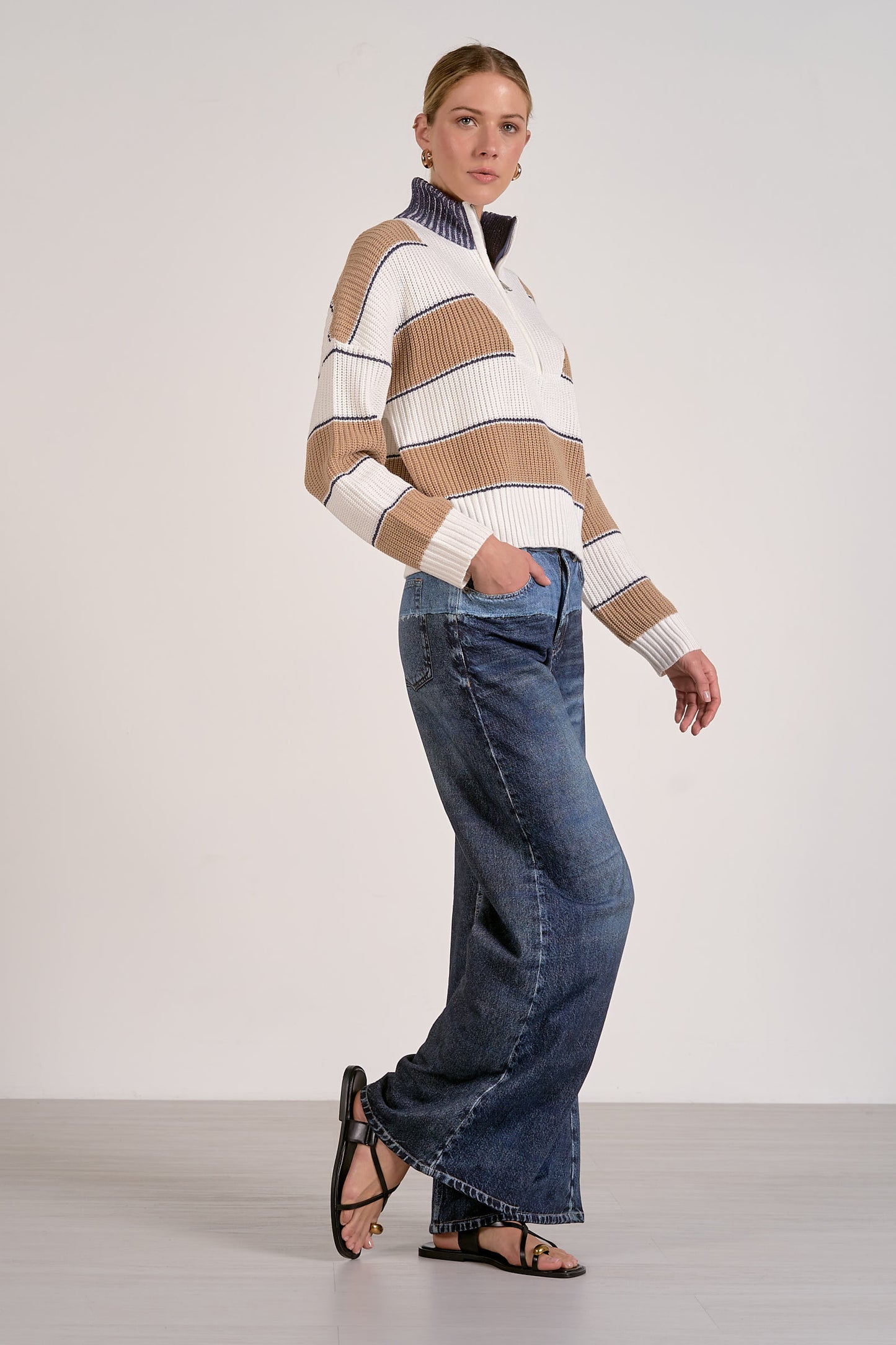 Elan 1/4 Zip Stripe Sweater