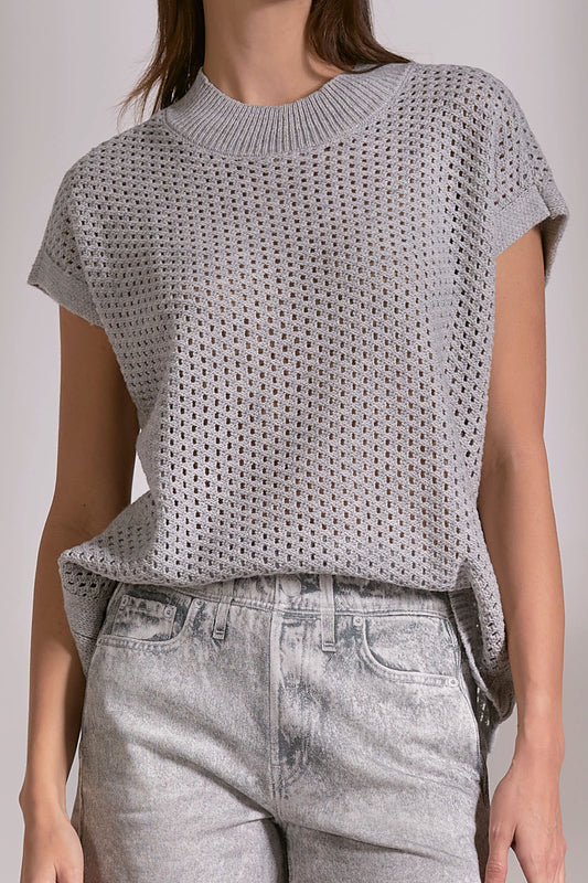 Elan Grey Open Knit Sweater