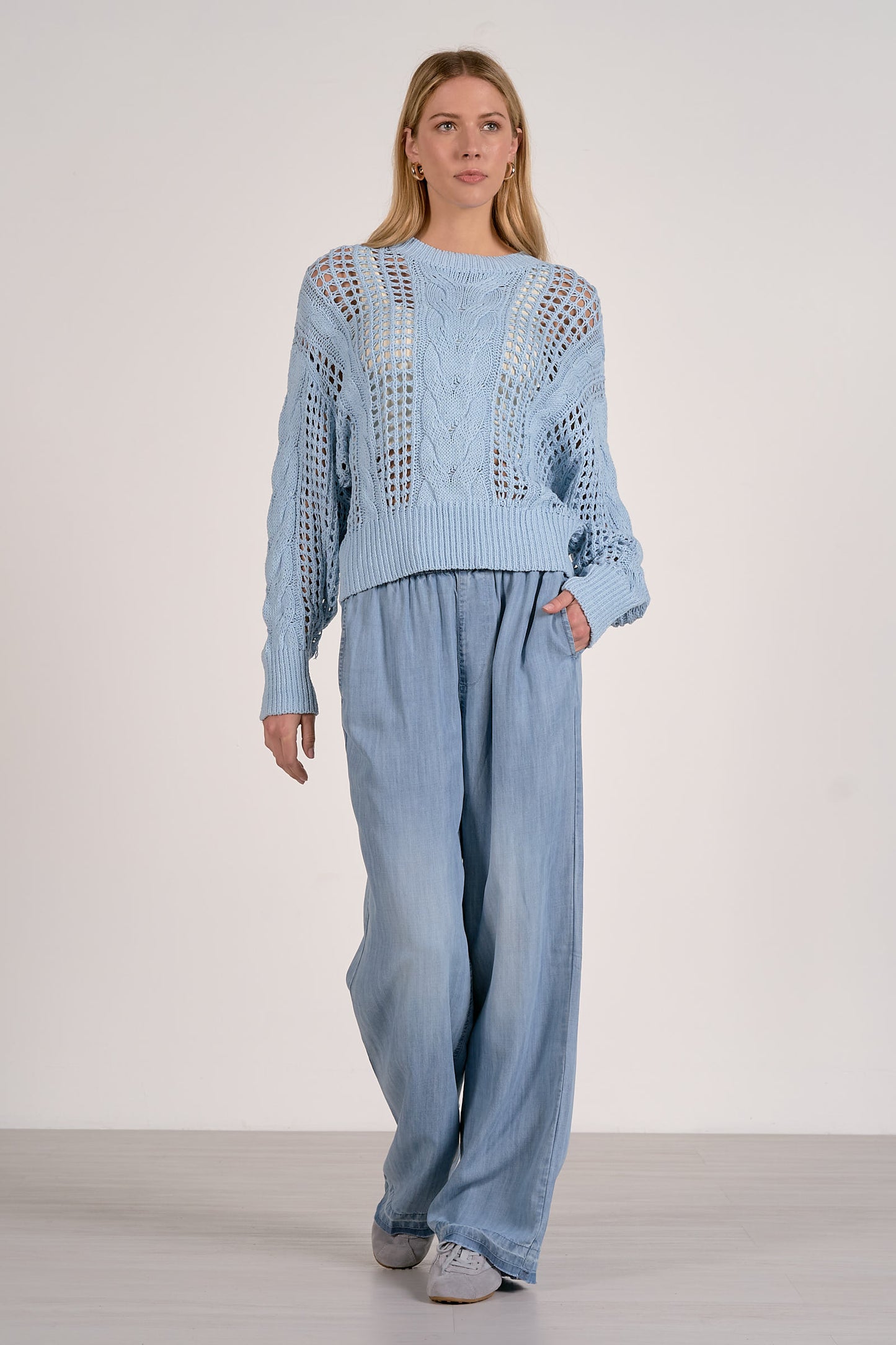 Elan Light Blue Open Knit Sweater