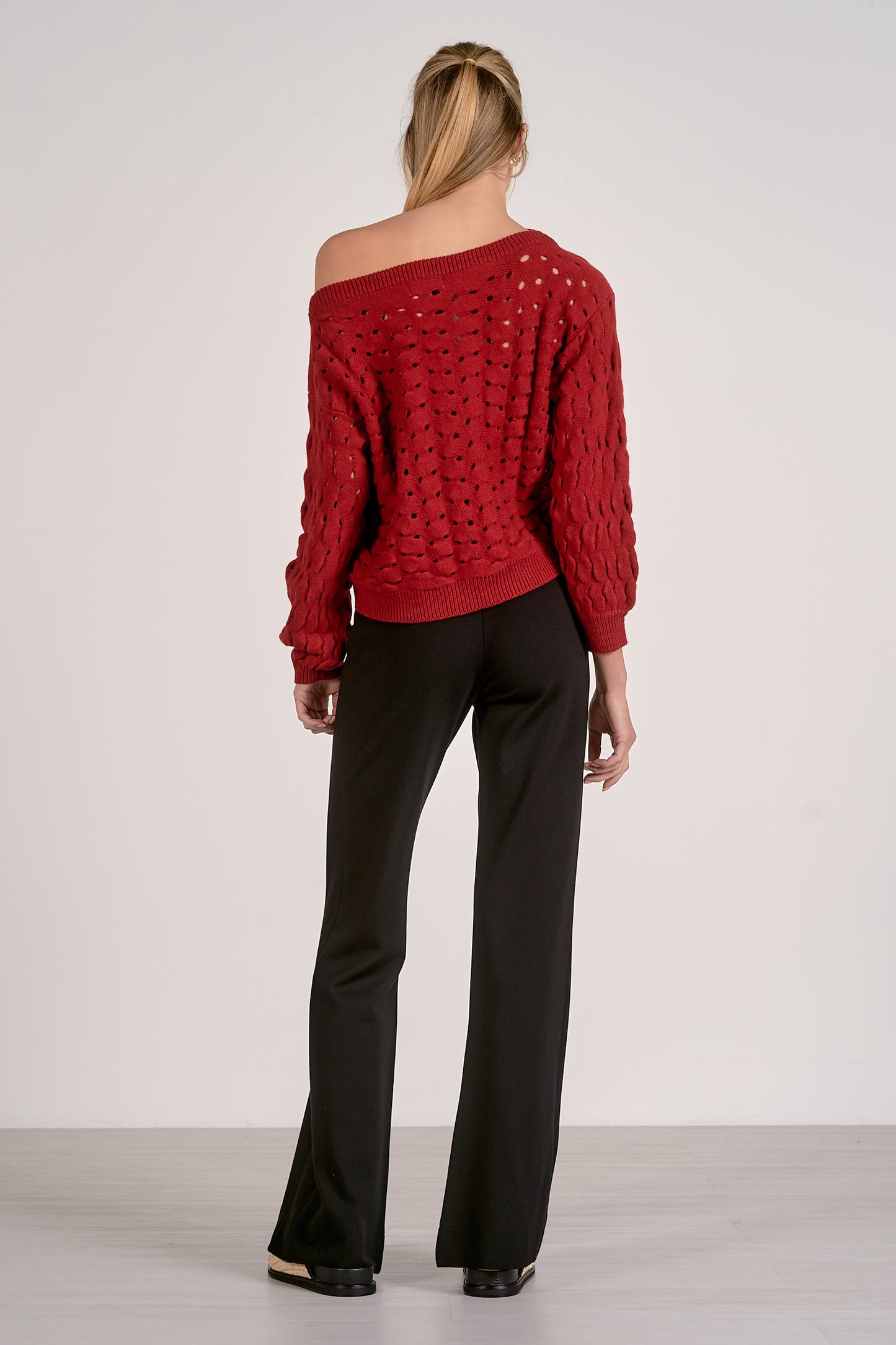 Elan Wide Neck Open Knit Sweater