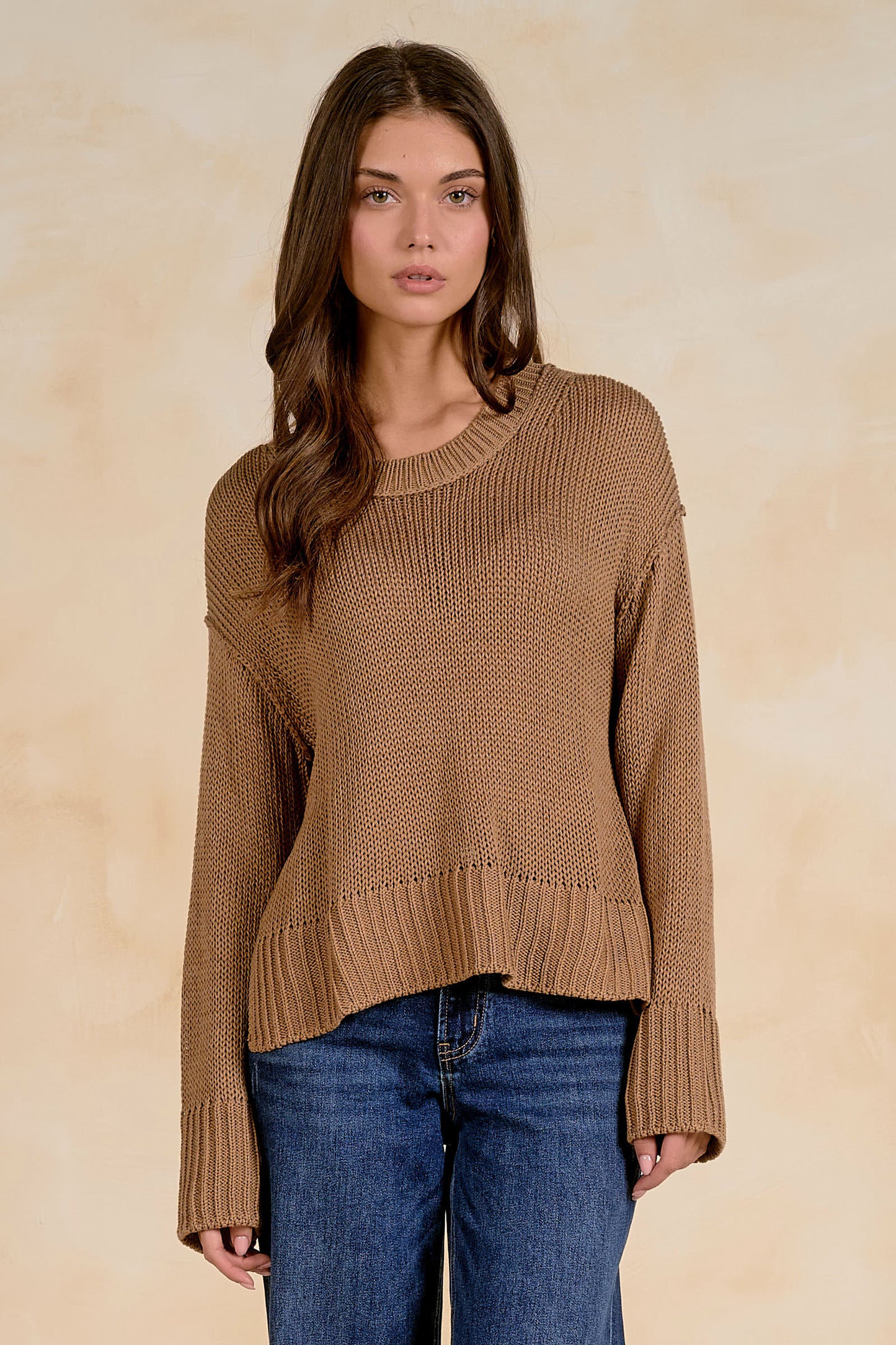Elan Tan Crew Sweater