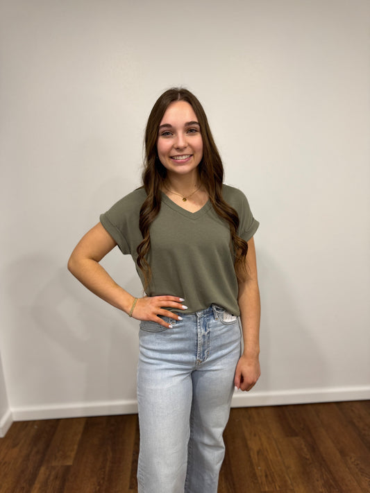 Olive Vneck Top