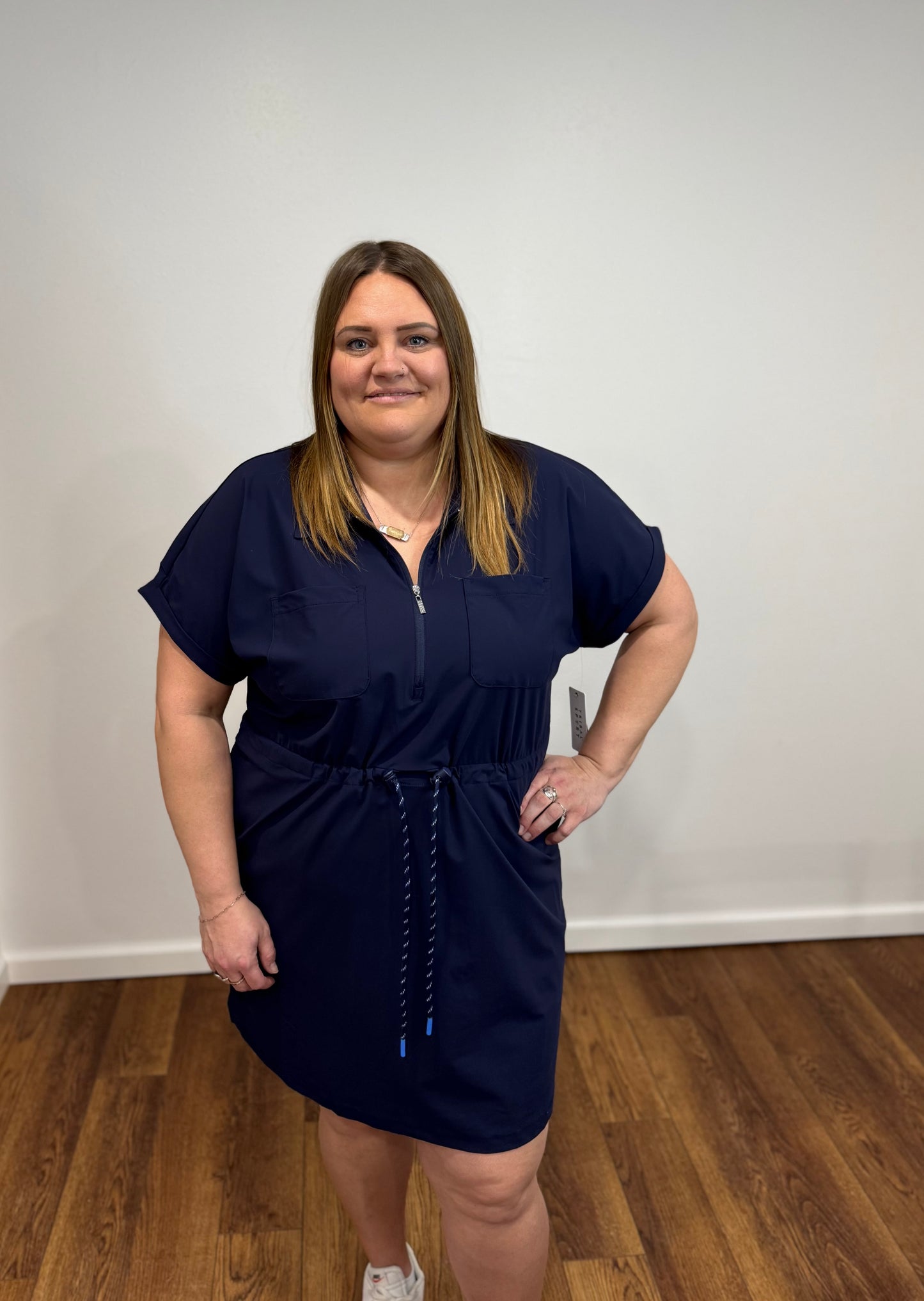 Tribal Zip Polo Dress Navy