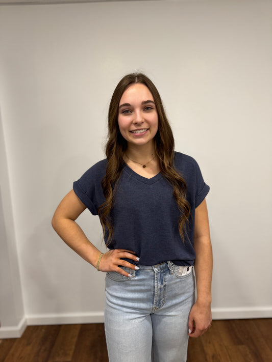 Navy Vneck Top