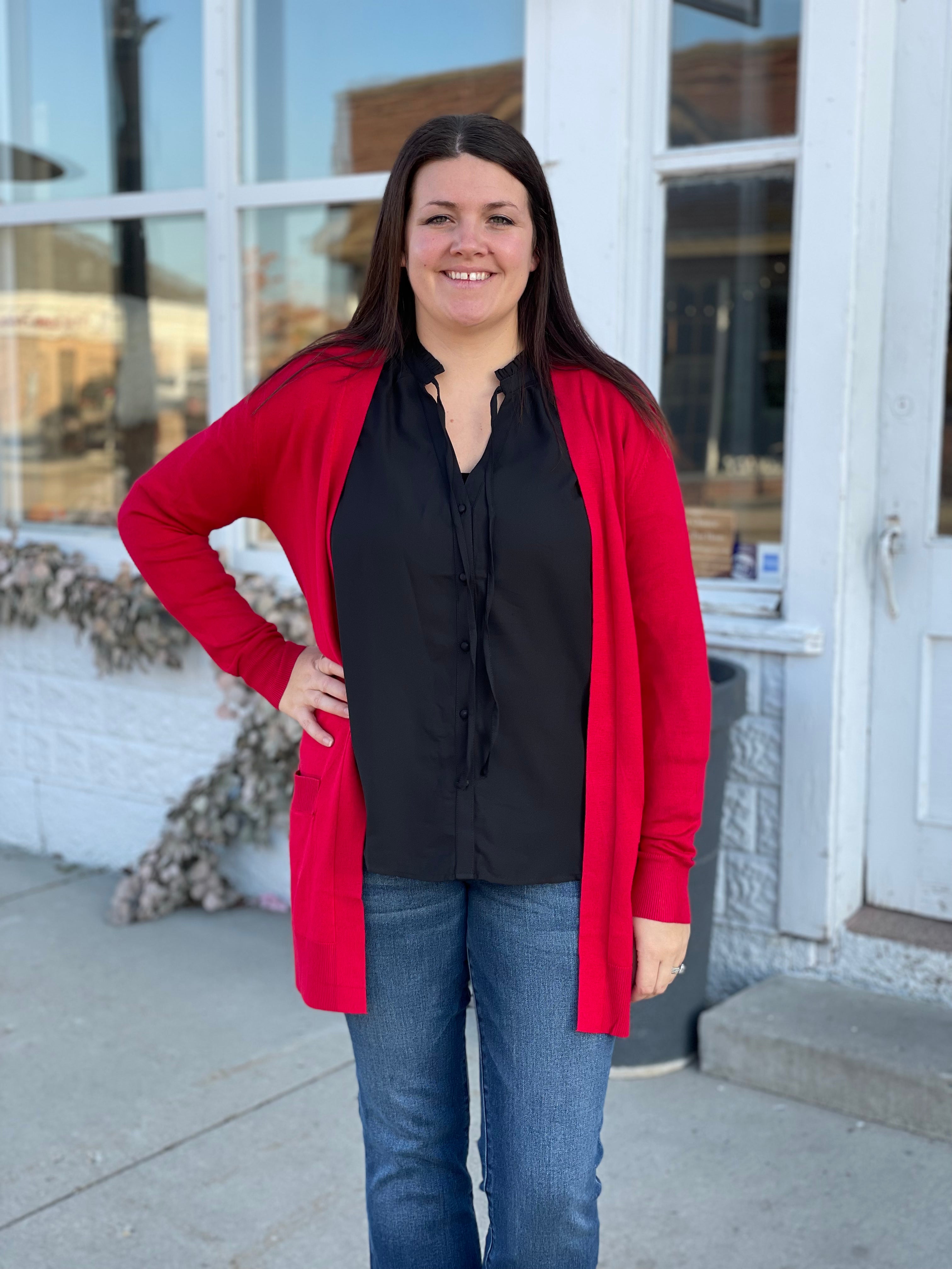 Plus size top red cardigan