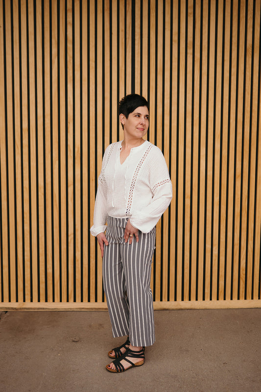 Tribal Grey Stripe Crop Pant