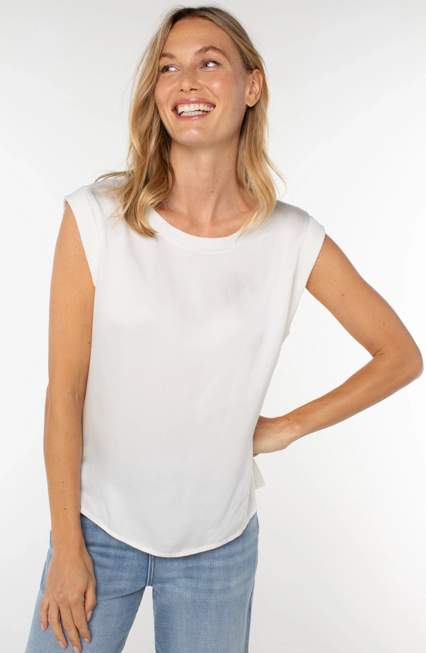 Liverpool Whipped Cream Sleeveless Woven Top