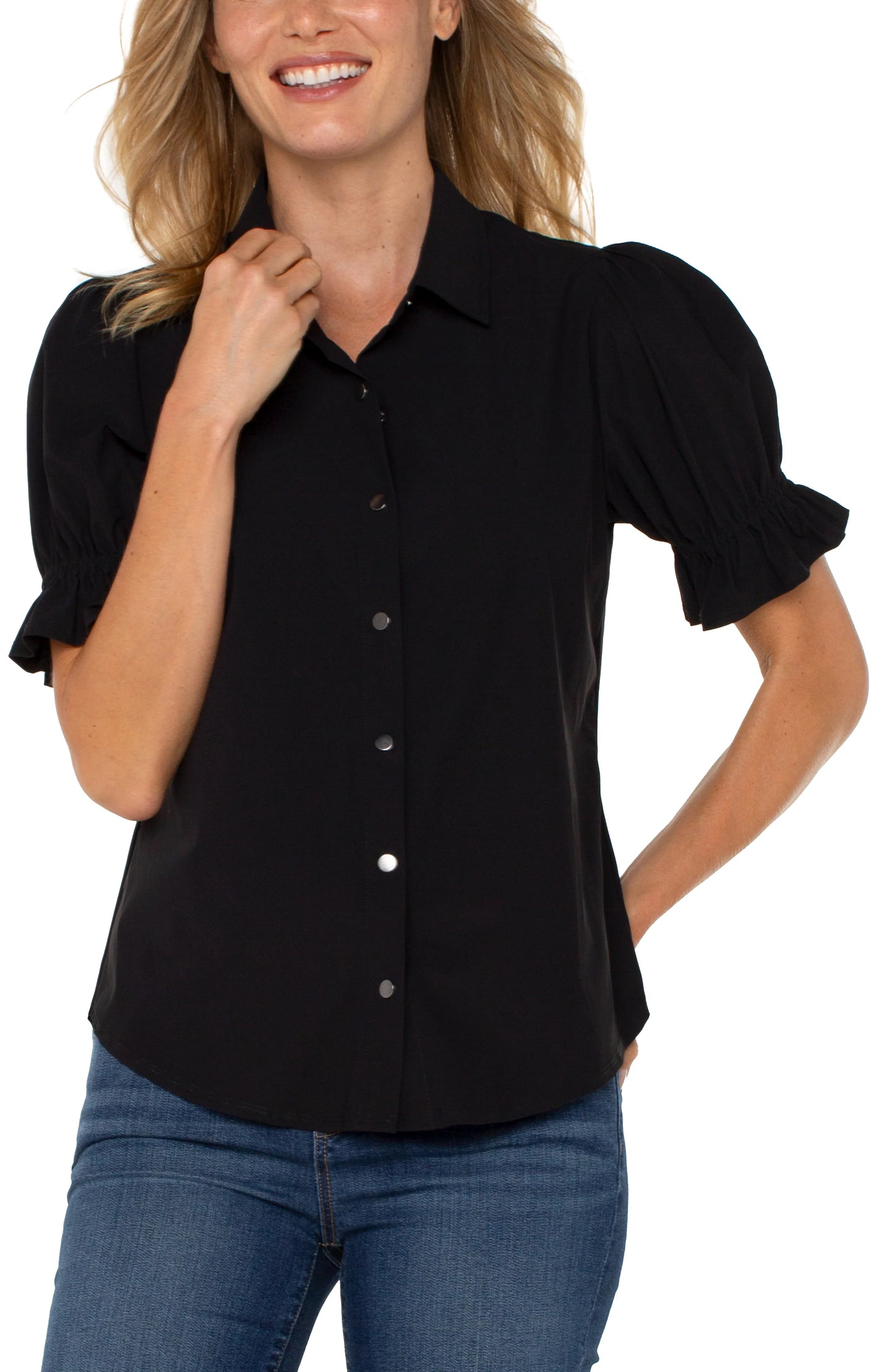 Liverpool Black Puff Sleeve Blouse