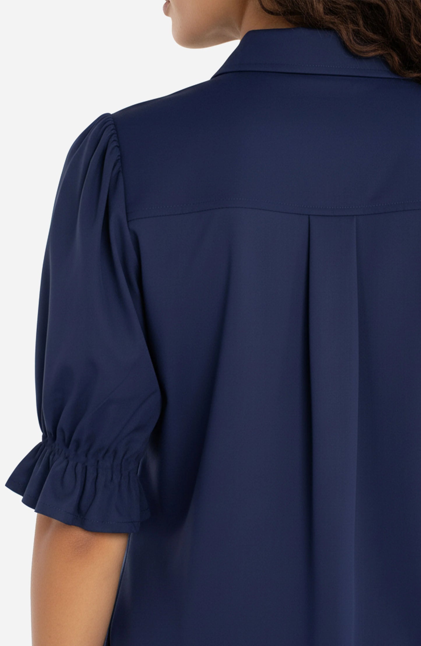 Navy Elbow Puff Sleeve Blouse