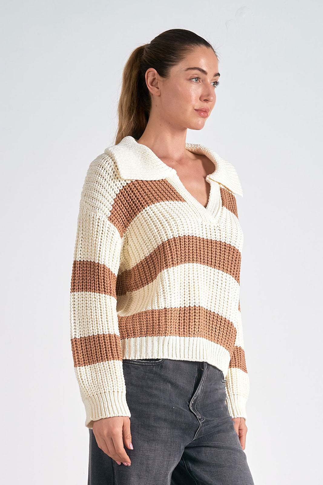 Camel White Stripe Sweater