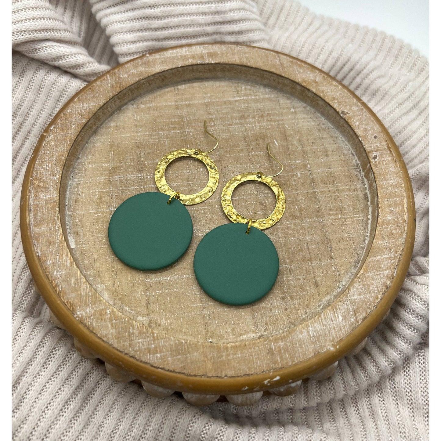 Green and Brass Round Dangles