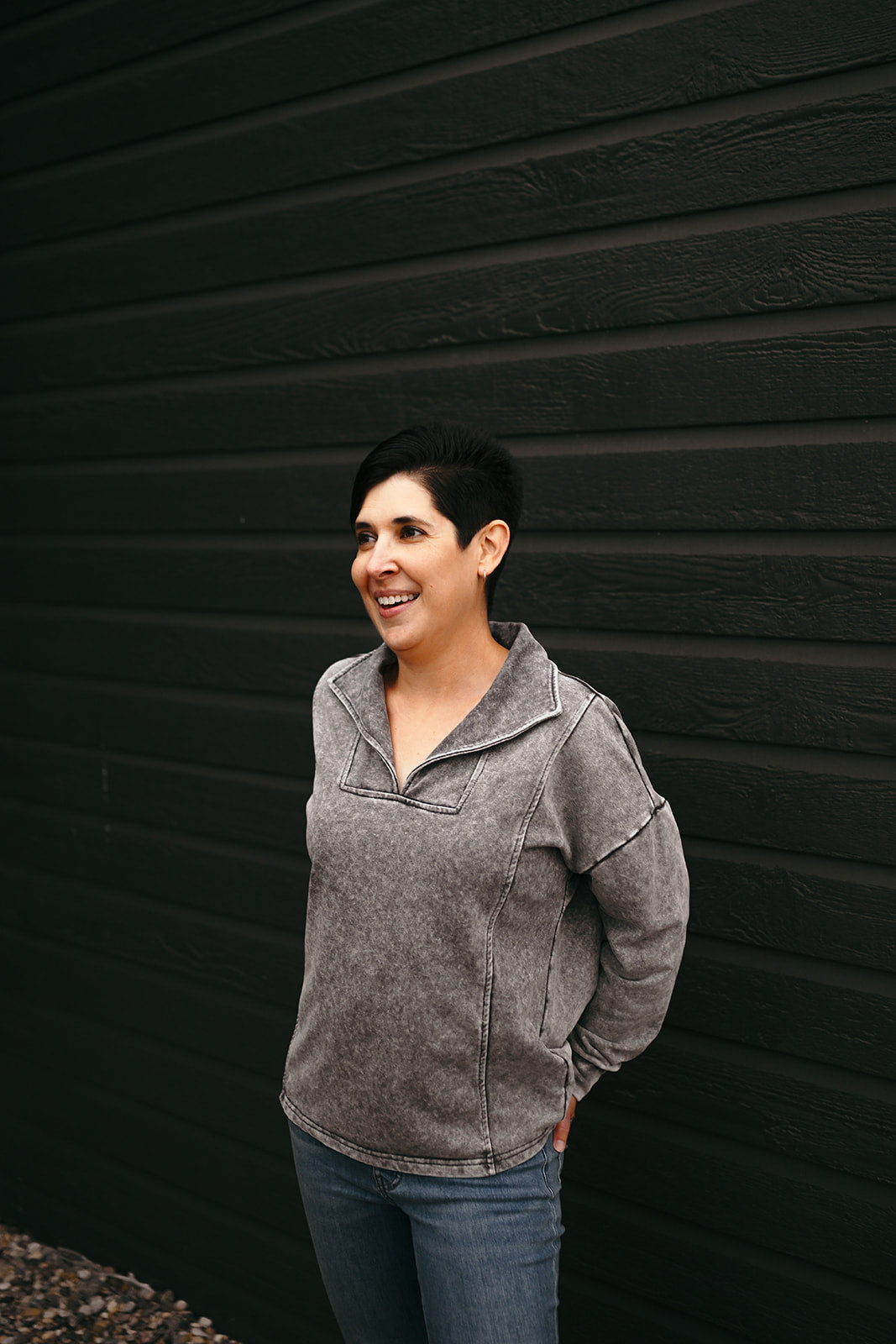 Washed Charcoal Pullover Shirt