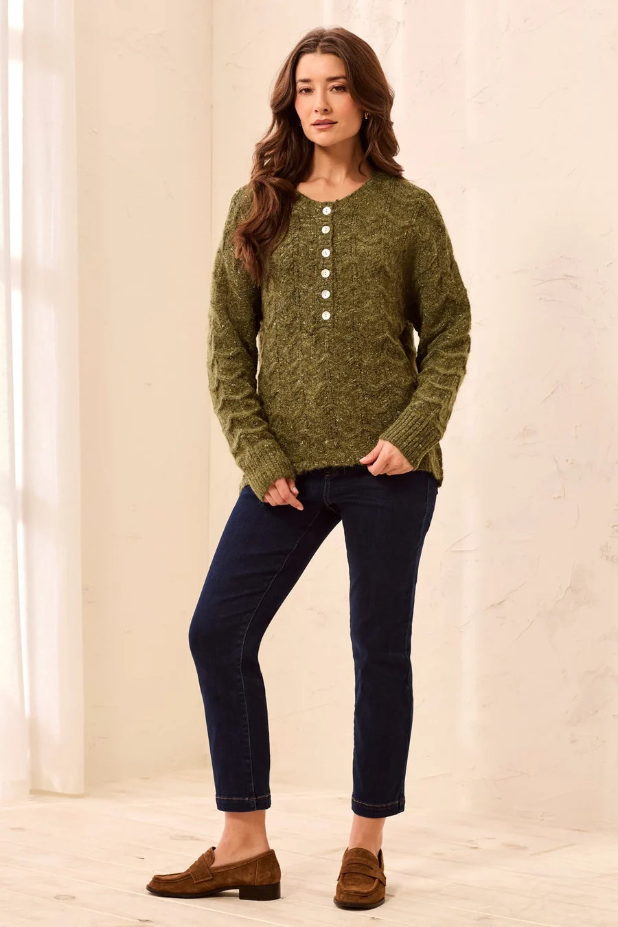 Tribal Cedargreen Henley Sweater