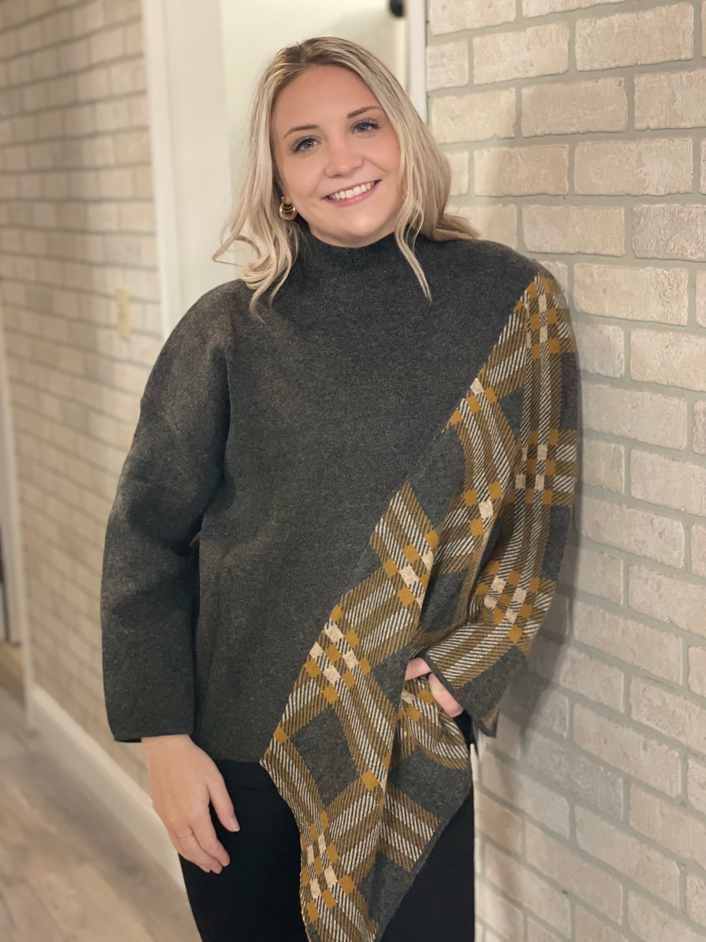 Plaid Poncho Sweater