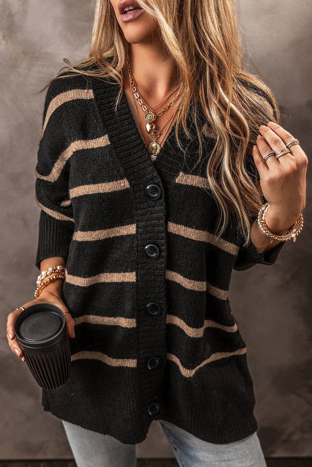 Black Stripe Relaxed Cardigan