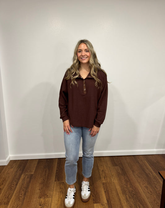 Tribal Henley Ribbed Top