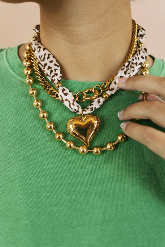 Mariana Leopard Scarf Heart Charm Necklace