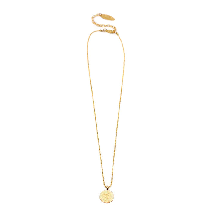 Brushed Gold Disc Pendant Necklace