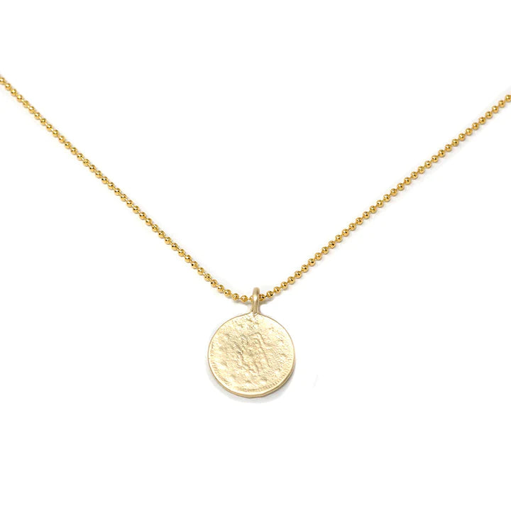 Brushed Gold Disc Pendant Necklace