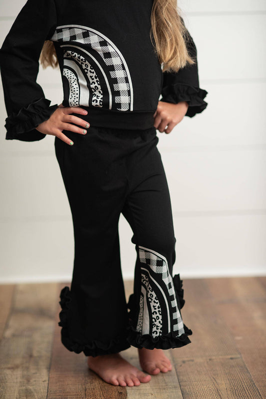 Kids Black Rainbow Ruffle Set