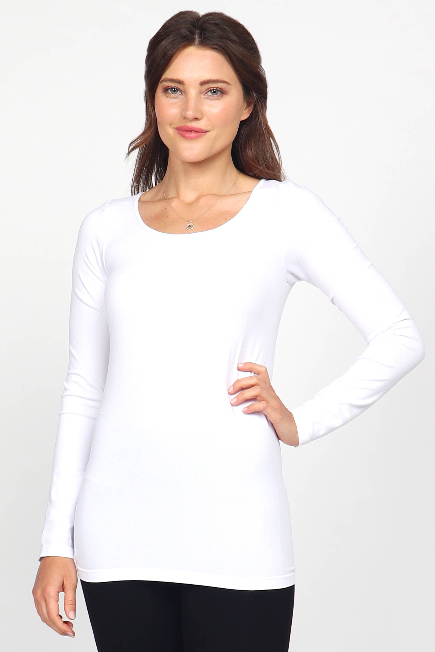 Viscose Seamless Long-Sleeve Round Neck Bodycon Top