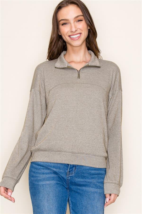 Olive Herringbone Pullover Top