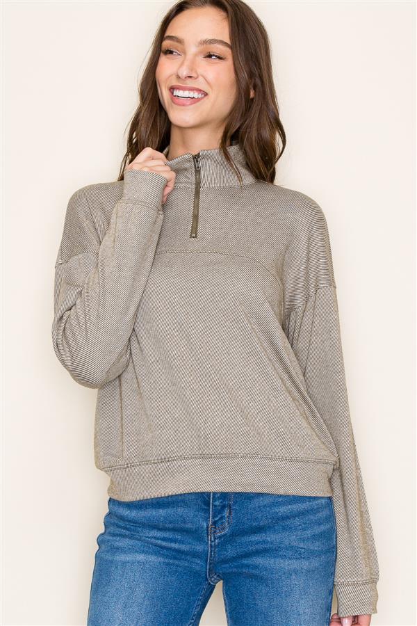 Olive Herringbone Pullover Top