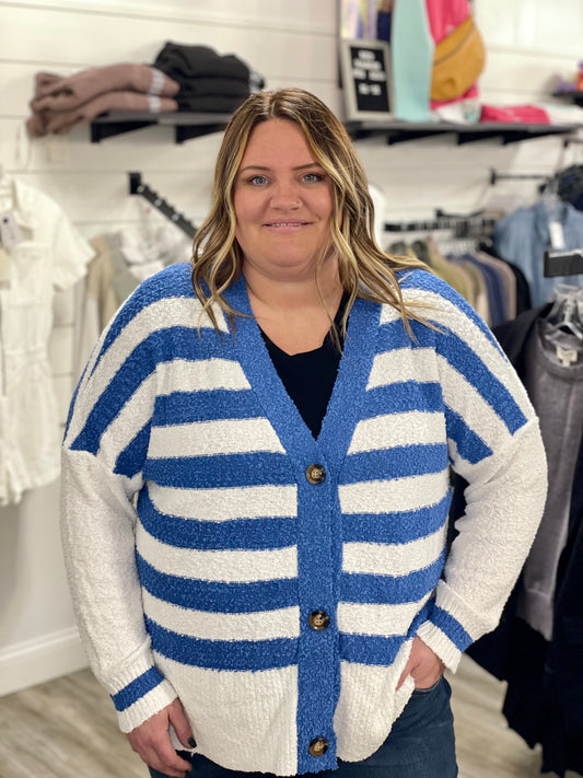 Blue Stripe Oversized Cardigan