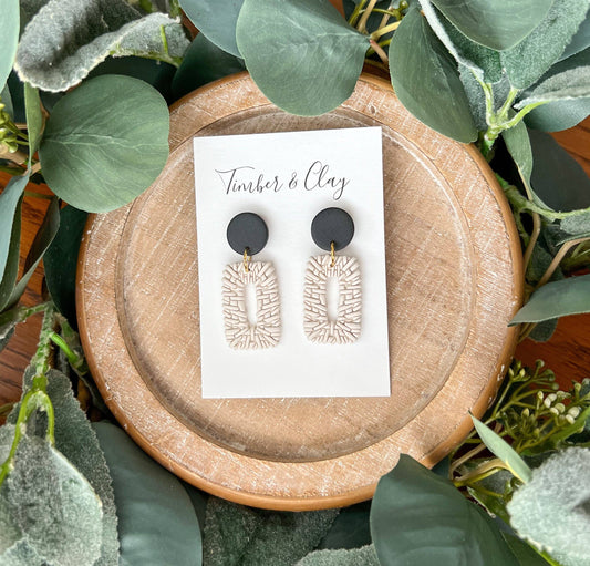 Creamy White and Black Rectangle Rattan Dangles