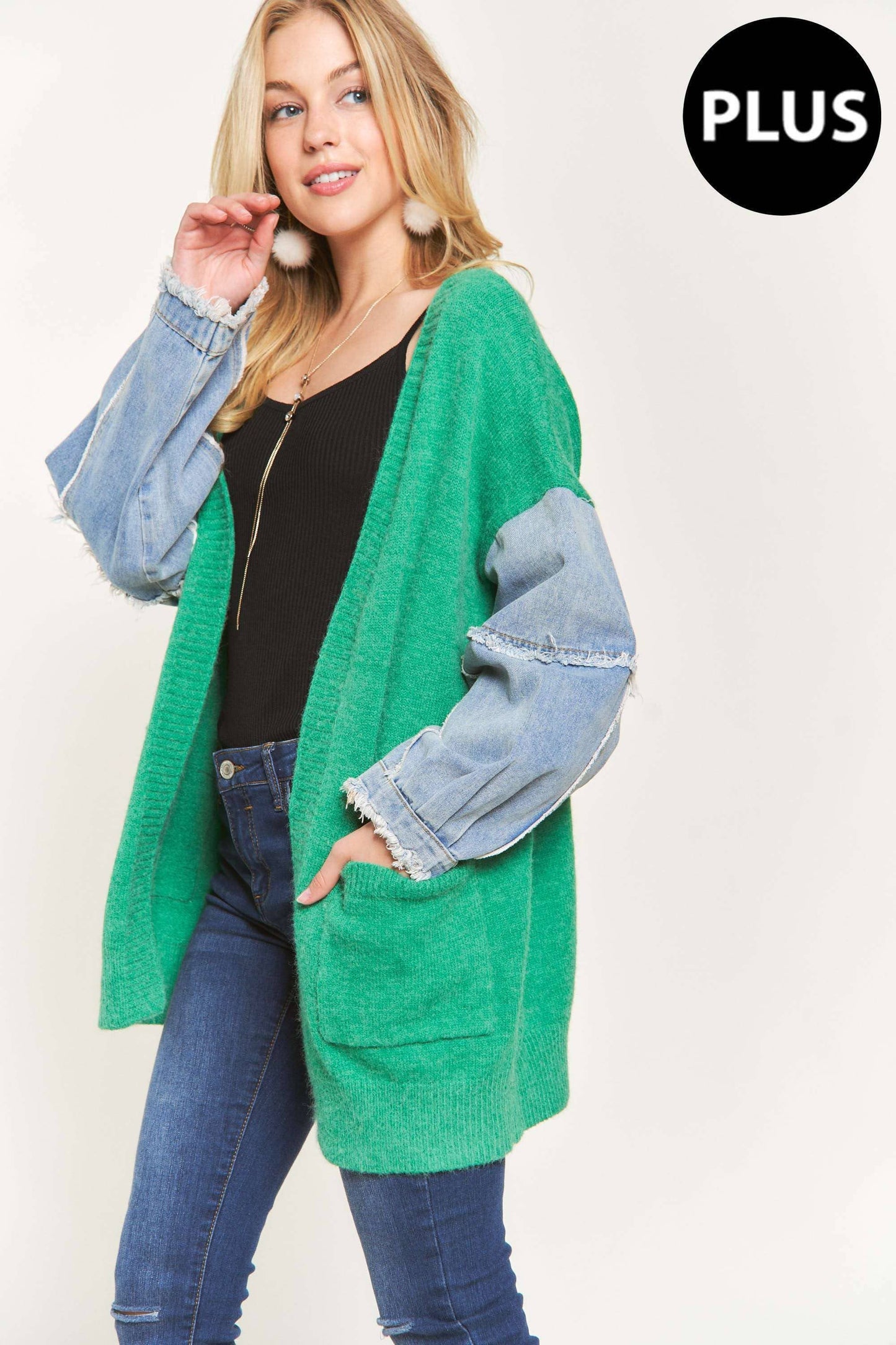 Plus Denim Sleeve Cardigan