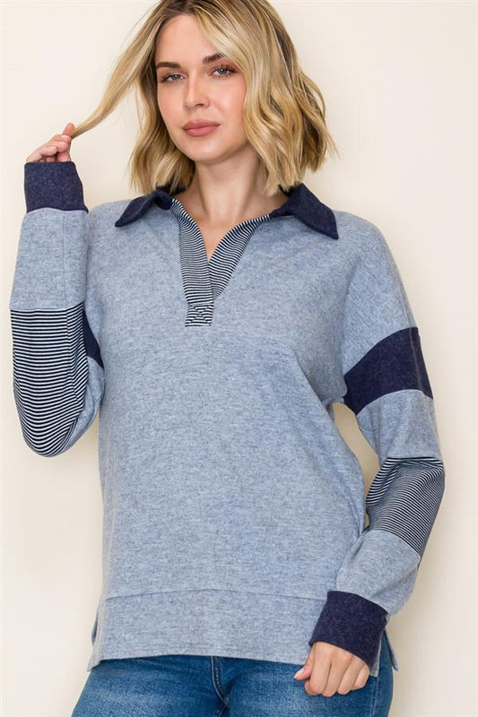Navy Split Neck Sweatshirt