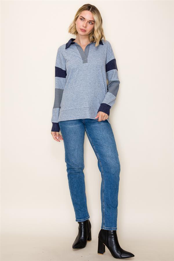 Navy Split Neck Sweatshirt