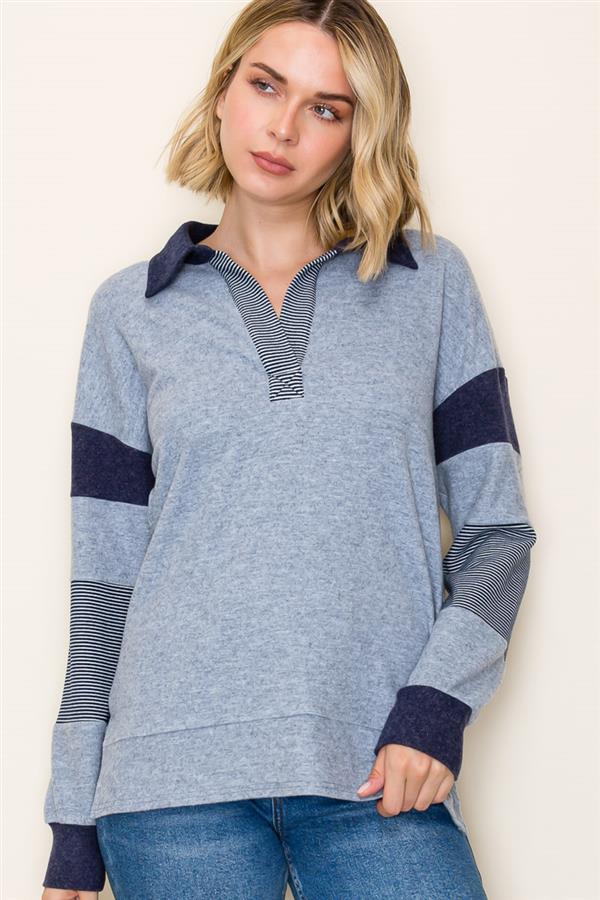Navy Split Neck Sweatshirt