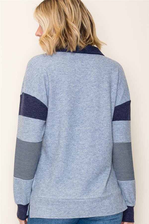 Navy Split Neck Sweatshirt