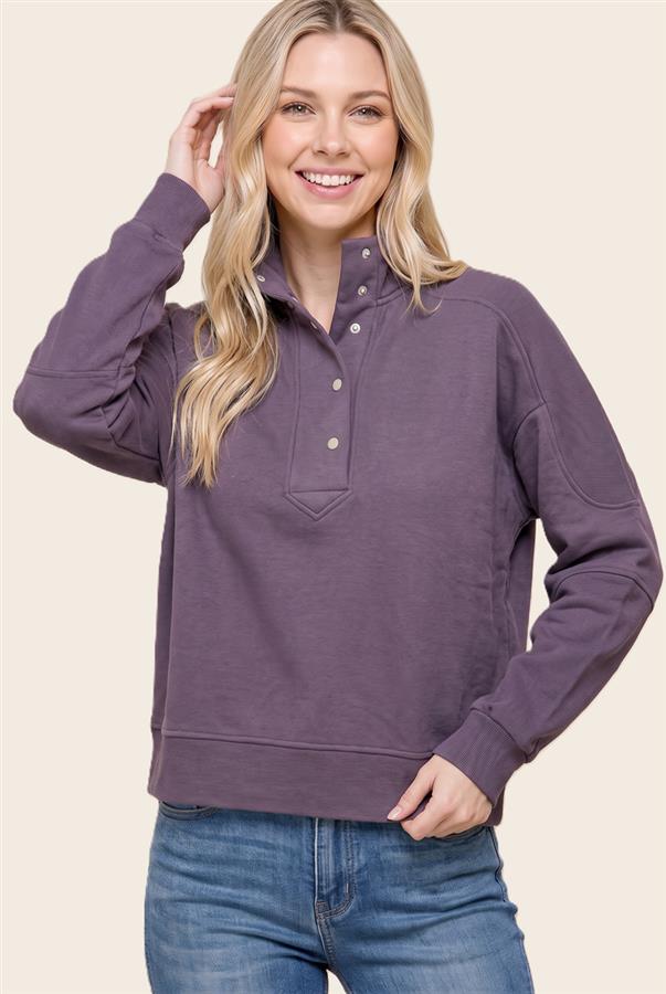 Purple Snap Front Sweatshirt