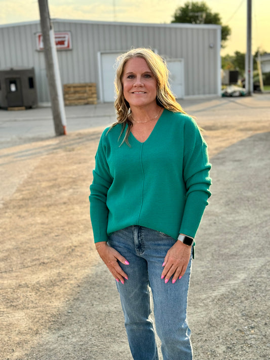 Teal Waffle Sweater