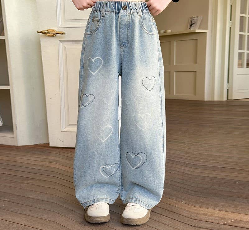 KIDS Girls' Heart Print Wide-Leg Jeans