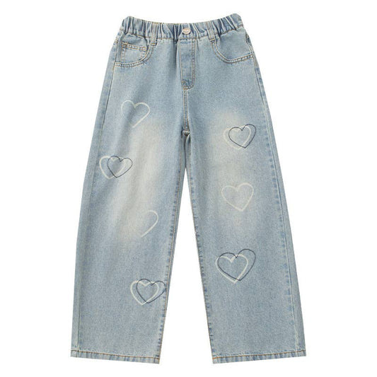 KIDS Girls' Heart Print Wide-Leg Jeans