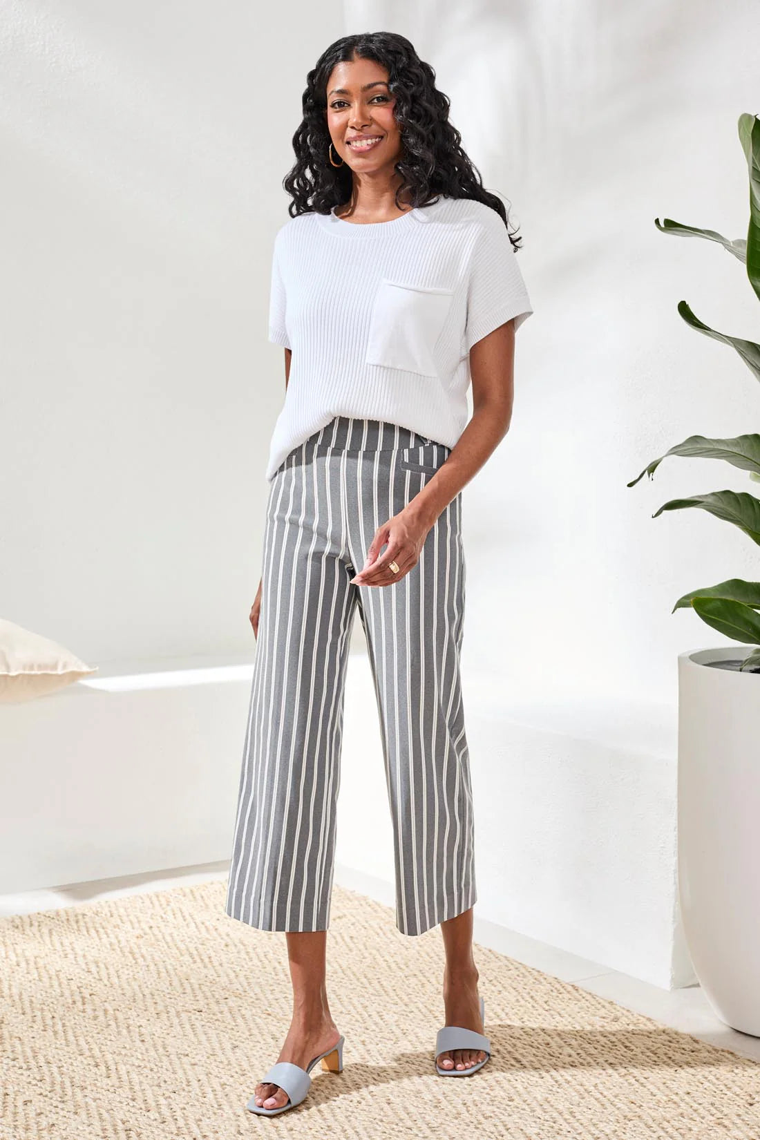 Tribal Grey Stripe Crop Pant